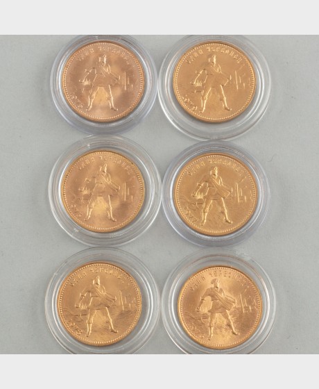 Kultarahoja, 6 kpl Venäjä 10 ruplaa (chervonets) 1975-79