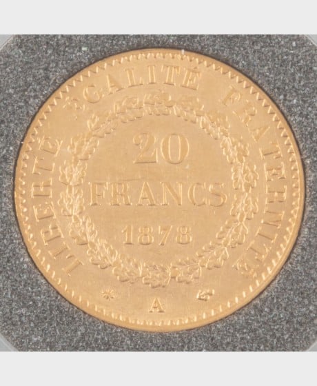 Kultaraha, Ranska 20 francs 1878 A