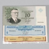 Seteleitä, 3 kpl, Suomi 1mk, 5 mk & 10 mk 1963