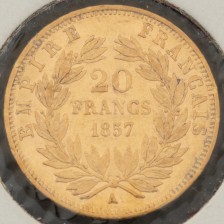 Kultaraha, Ranska 20 francs 1857 A