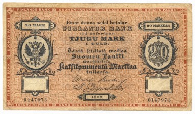 Seteli, Suomi 20 markkaa 1882