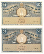 Seteleitä, 2 kpl, Suomi 50 markkaa 1918