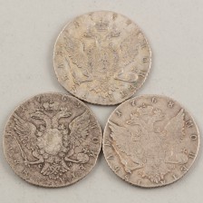 Hopearahoja, 3 kpl, Venäjä 1 rupla 1767 (СПБ-АШ), 1768 (СПБ-АШ) & 1769 (СПБ-СА)