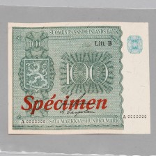 Seteli, Suomi 100 mk 1945, Litt. B, specimen