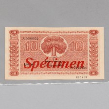 Seteli, Suomi 10 mk 1945, Litt. A, specimen