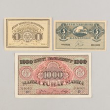 Seteleitä, 3 kpl, Viro 1000 marka D 1922, 1 marka ja 5 marka 1919