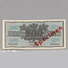 Seteli, Suomi 500 mk 1955, specimen