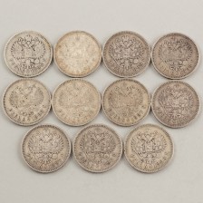 Hopearahoja, 11 kpl, Venäjä 1 rupla 1896-1909