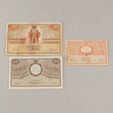 Seteleitä, 3 kpl, 500 mk, 100 & 20 mk 1909 