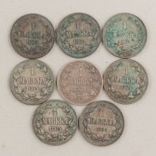 Suomalaisia hopearahoja 1 mk 1864, 8 kpl