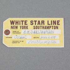 Ministeri A.H. Saastamoisen 1.lk lippu White Star Line'in Oceanic-laivaan