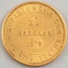 Gold coin, Finland 20 mk 1878