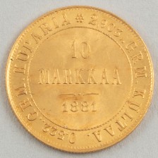 Gold coin, Finland 10 mk 1881