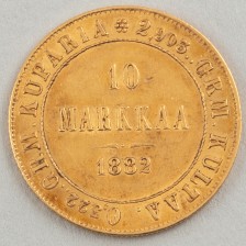 Gold coin, Finland 10 mk 1882