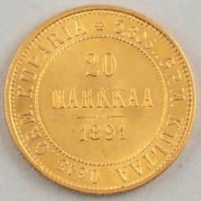 Gold coin, Finland 20 mk 1891
